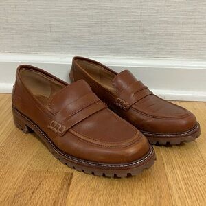 Madewell The Corinne Lug Sole Cognac Brown Leather Loafers Size 6.5
